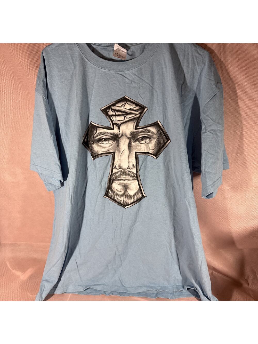 Vintage Anvil Christian Jesus Cross T Shirt Size 2Xl Blue AA1